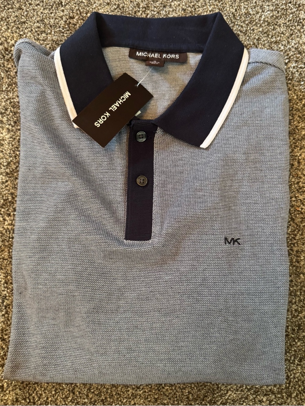 MICHAEL KORS Mens Polo Shirt MEDIUM Logo Cotton Blend Midnight KS2509Z5FH NWT